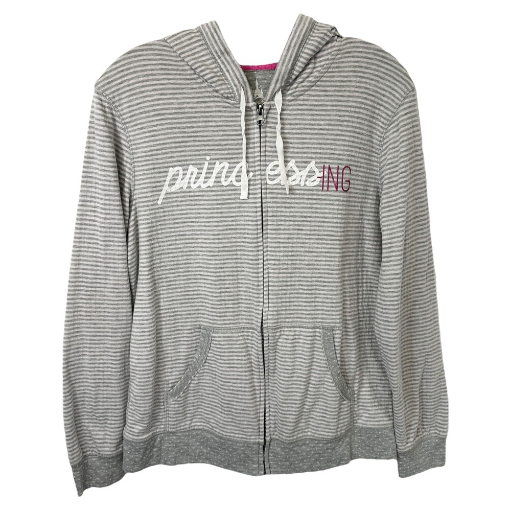 Disney Parks‎ Large Jacket Princess Silhouettes Striped Full Zip Hoodie Gray 394